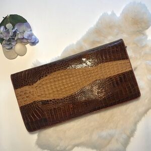 Vintage Alligator Leather Clutch Cognac Brown